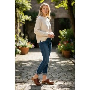 Clarks Claret Cafe Brown Leather Brogue Detail Clogs Mules 70907 Womens 7.5 M